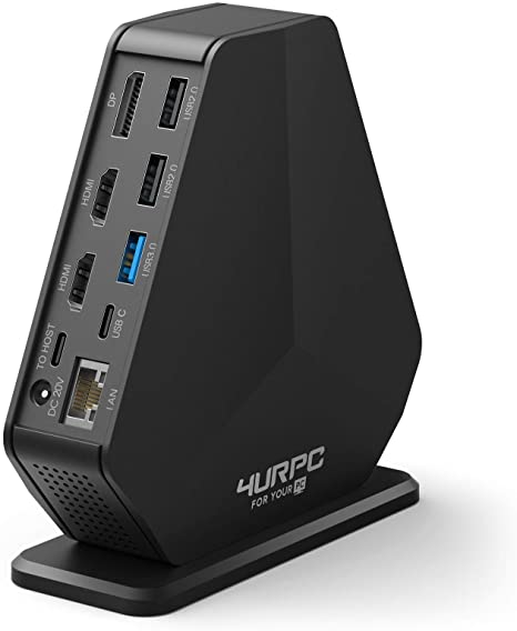 4URPC Triple 4K Monitor Docking Station for USB-C Windows MacBook Pro, Triple/Dual 4K Video Outputs with Dual HDMI & DisplayPort, 5 x USB-A, 60W Power Delivery, Ethernet, Audio & Mic for macOS Grey