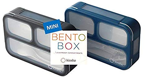 MINI Bento-Box Lunch and Snack Boxes 2 Pack| Meal Portion Containers For Boys Kids Adults | BPA Free | 2-Pack Grey Black   Navy Blue