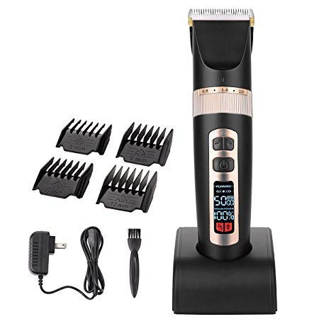 WOWAX Hair Clipper, Professional Cordless Rechargeable Men Hair Trimmer, LCD Display, 4 Guide Comb