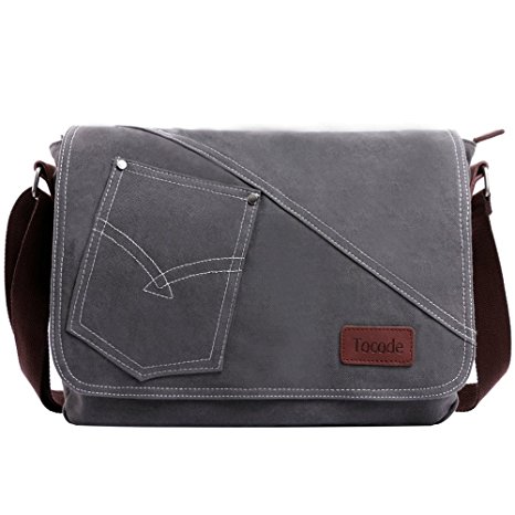 Tocode BC35027 14-Inch Canvas Messenger Shoulder Bag, Gray