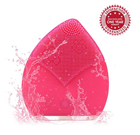 Silicon Facial Cleaner Brush Electric Tsuperb Sonic Face Scrubber Silicone Waterproof Safe Use Anti-Aging Facial Massager, Exfoliate Smooth Deep Cleansing Skin Care (Red)