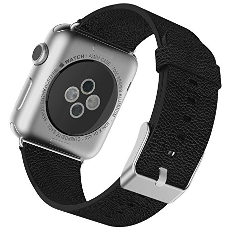 Apple Watch Band, JETech 42mm Genuine Leather Strap Wrist Band Replacement w/ Metal Clasp for Apple Watch (Black)