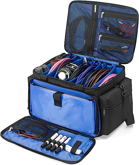 AKOZLIN Cable File Bag with Detachable Dividers, DJ Gig Bag Cord Organizer Case for Laptop,DJ Gear, Sound Instrument and Music Equipment Accessories