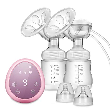 SURPCOS Double Electric Breast Pump, Pain Free Strong Suction Power Full Touchscreen LED Display & BPA Free & 100% Food Grade Silicone & New Upgrade Gift Dust Cover Dual Suction Breastfeeding (Pink)