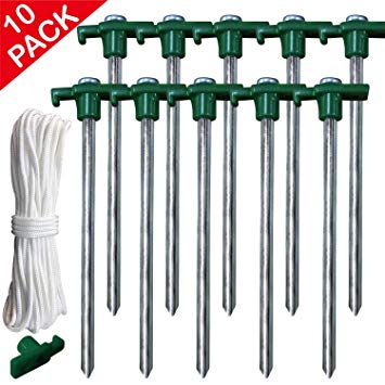 ABCCANOPY Tent Stake Pegs Garden Stake, 10pcs Galvanized Non-Rust 10'' Pop up Pergolas Canopy Accessories Gazebo Accessories Peg Stakes Orange Stopper Bonus 4pcs 10ft Ropes & 1 PVC top