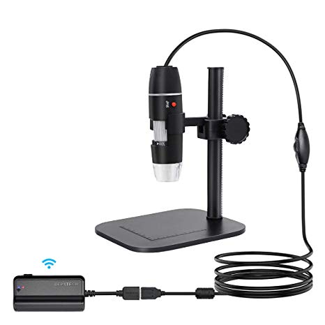 DEPSTECH WiFi Digital Microscope, Large Capacity 2200mAh Portable USB Microscope 50 to 500X with 8 Brightness- Adjustable LEDs and Stand for iOS/Android/Windows
