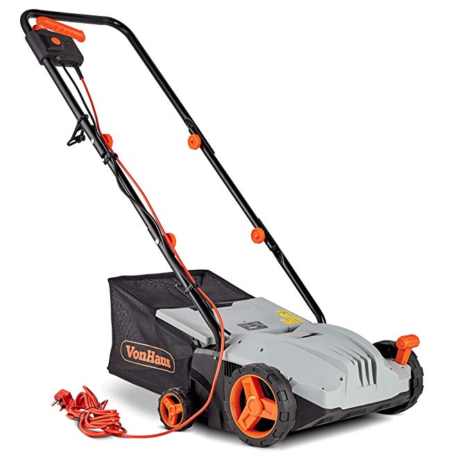 VonHaus Electric Lawn Raker - 1300W Garden Rake with 4 Depth Settings - 32cm Working Width & 28L Collection Bag