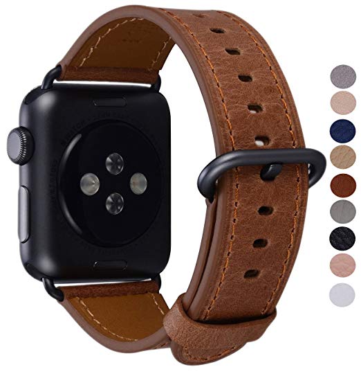 Compatible Iwatch Band 38mm 40mm - PEAK ZHANG Women Men Genuine Leather Replacement Strap Space Grey Adapter Buckle Compatible Series 4 (40mm) Series 3/2 /1 (38mm) Sport Edition, M/L Caramel