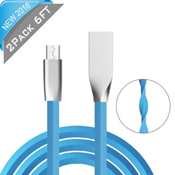 Android Phone Cable, Globalink(TM) 2Pack 2M Micro-USB Charging Syncing Cord, Durable Zinc Alloy Flat Wire Charger, High-speed Transmission USB Data Line for Android Tablets & Phones , Blackberry, Samsung Galaxy, LG Smartphones, Motorola, Nexus, Sony ,Xiao Mi ,Kindle Fire and More Android Devices (Blue)