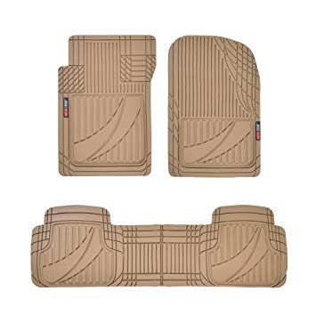 Motor Trend OF-793-BG Beige FlexTough Advanced Performance Mats - 3pc Rubber Floor Mats for Car SUV Auto All Weather Plus - 2 Front & Rear Liner (Beige), 1 Pack