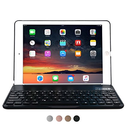 iPad 9.7 2017 / iPad Air 1 Keyboard case, COOPER NOTEKEE F8S Backlit LED Bluetooth Wireless Rechargeable Keyboard Portable Laptop Macbook Clamshell Clamcase Cover with 7 Backlight Colors (Black)