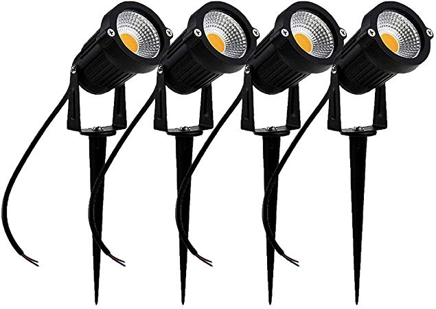 SIKOT Outdoor Decorative Lamp Lighting 5W COB LED Landscape Garden Wall Yard Path Light Warm White DC 12~24V w/Spiked Stand for Lawn (4 Pack)