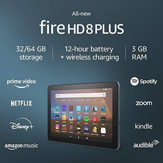 All-new Fire HD 8 Plus tablet, HD display, 32 GB, our best 8" tablet for portable entertainment, Slate