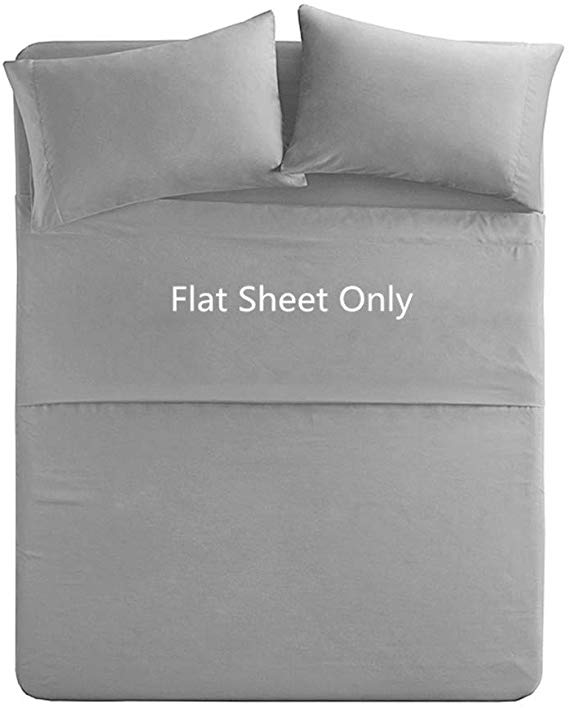Twin Size Flat Sheet Single - 300 Thread Count 100% Egyptian Cotton Quality - Luxury Ultra Soft Flat Sheet Sold Separately - Light Grey