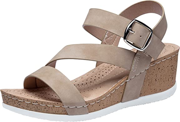 Jeossy Womens Wedge Platform Sandals 35 Open Toe Buckle Ankle Strap Summer Walking Wedges Sandal