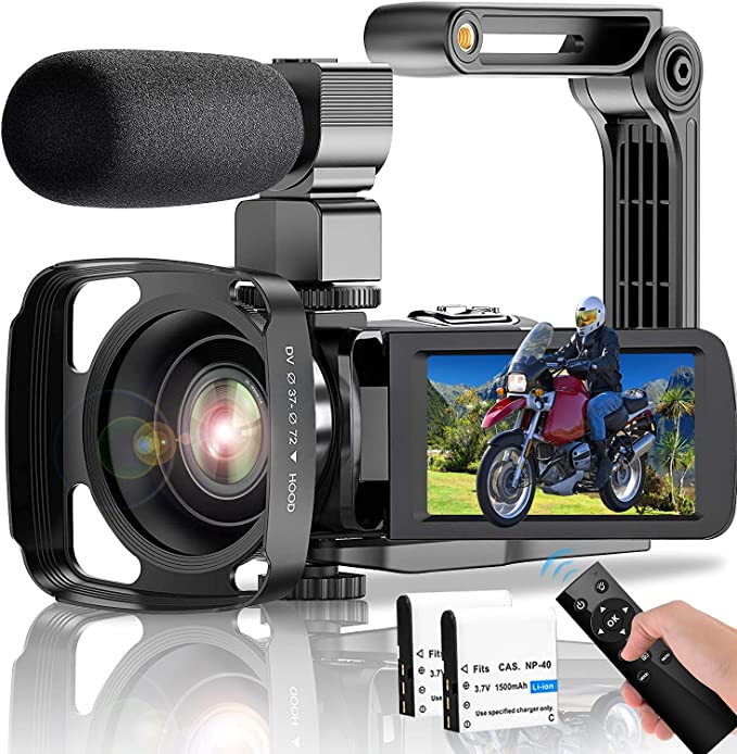 Video Camera Camcorder, UHD 4K 60FPS 48MP Vlogging Camera for YouTube Digital Zoom IR Night Vision Wi-Fi Camcorder with Microphone 2.4G Remote 3 in Touch Screen Handheld Stabilizer