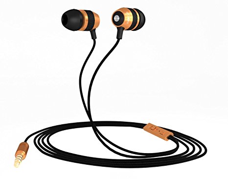 BOCA - BOC18 - High Definition,Deep Bass,Tangle Free,In Ear Noise Isolating Earphones,Headphones For All Audio Devices (Black/Gold With Volume Control and Mic)