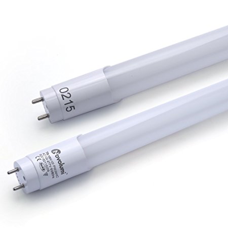 Novolumi 2-Pack 4ft 18W T8 LED Fluorescent Tube Light, 6000K, Bright White, Milky Cover, UL Approved