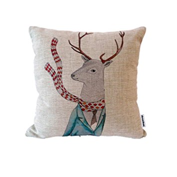 Decorbox Cotton Linen Square Throw Pillow Case Decorative Cushion Cover Pillowcase for Sofa Fashion Deer 18 "X18 "