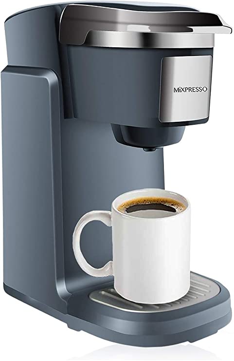 Mixpresso Single Cup Coffee Maker | Personal, Single Serve Coffee Brewer Machine, Compatible with K-Cups | Quick Brew Technology, Programmable Features, One Touch Function (Dark Grey)