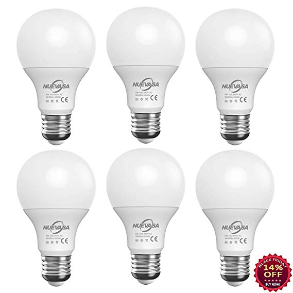 NUEVASA LED Light Bulbs, 15W (120W Equivalent), E26 Base, 1350lm, 6500-Kelvin Daylight, Non-Dimmable, Pack of 6