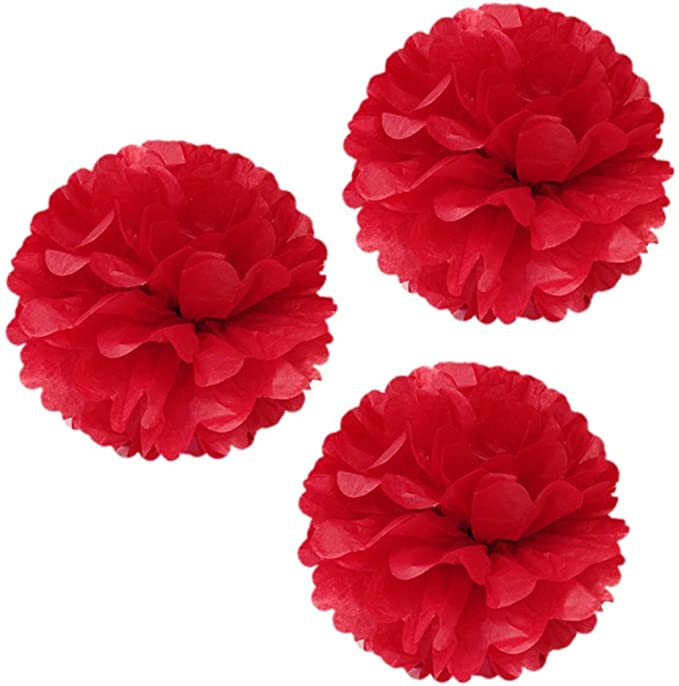 Unique Industries 16" Poms Large Fluffy Pom Pom Hanging Decorations Tissue Paper Pom Flowers For Celebrate Decoration Fluffy Hanging Lantern Party/Wedding Blooms Ball (Red 3ct)