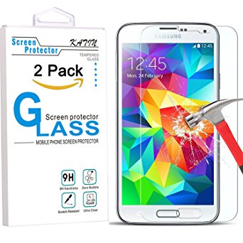 Galaxy S5 Screen Protector - KATIN [2-Pack] Samsung Galaxy S5 , 9H Premium Tempered Glass , 3D Touch Compatible 2.5D Round Edge with Lifetime Replacement Warranty