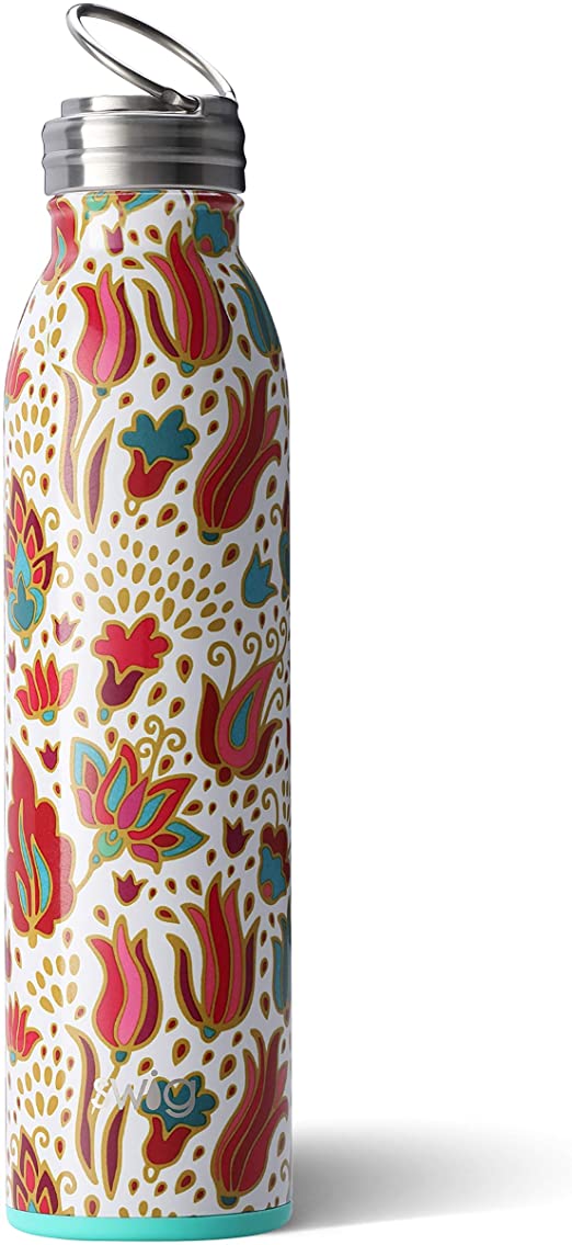 Swig Life 20oz Triple Insulated Stainless Steel Water Bottle with Ring Flip Handle, Dishwasher Safe, Double Wall, Vacuum Sealed Reusable Water Tumbler (Multiple Patterns Available)