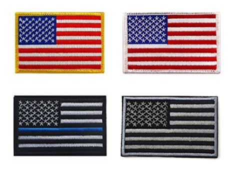 Bundle 4 Pieces - Tactical Gear USA Flag Patch American Embroidered US United States of America Military Uniform Emblem Velcro Morale Patches