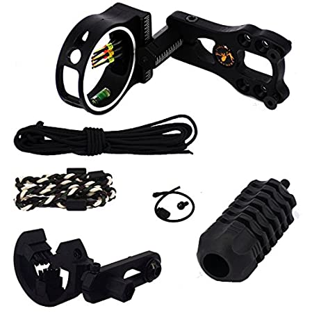 6Pcs Compound Bow Accessory Combo, Brush Arrow Rest, Stabilizer,5 Pin Bow Sight with Level and Light, Bow Sling, Wrist Rope for Archery Bow Hunting, Black