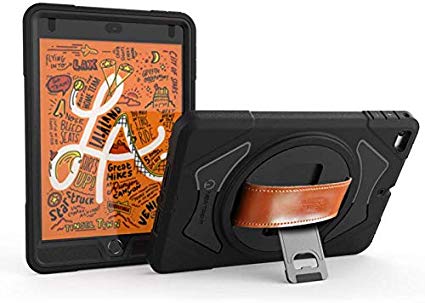 New Trent Gladius iPad Mini 4, iPad Mini 5 Case, Rugged 360 Degree Rotation Leather Hand Strap with Built-in Stand, Screen Protector (not for Mini 1/2/3)