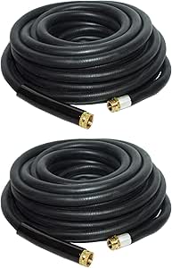Apache 98108804 50 Foot Industrial Rubber Garden Water Hose with Heavy Duty MGHT x FGHT Brass Fittings and 1 Bend Restrictor, Black (2 Pack)