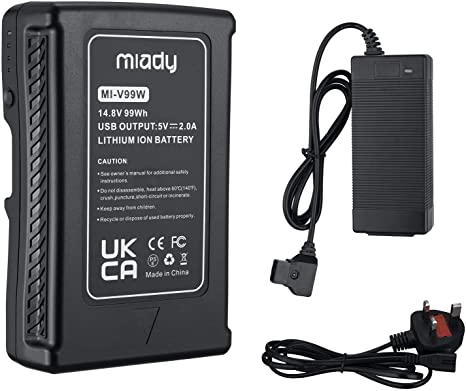 Miady 14.8V 99Wh V Mount/Lock Battery Compatible with Sony Camcorder, BMCC, Video Camera Broadcast Replacement Brick with D-Tap Charger and Cable