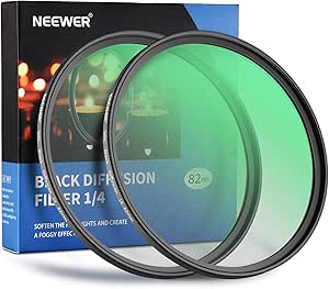 NEEWER 2 Pcs 82mm Black Diffusion Lens Filter Kit， 1/4 & 1/8 Mist Cinematic Effect Filters with Storage Cases， Cleaning Cloths， Multi Nano Coated HD Optical Glass for Video/Vlog/Portrait Shot