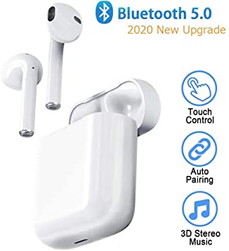 Bluetooth 5.0 Wireless Earbuds Headsets Bluetooth Headphones 【24Hrs Charging Case】 IPX5 Waterproof 3D Stereo Pop-ups Auto Pairing Fast Charging for Android/iPhone Samsung