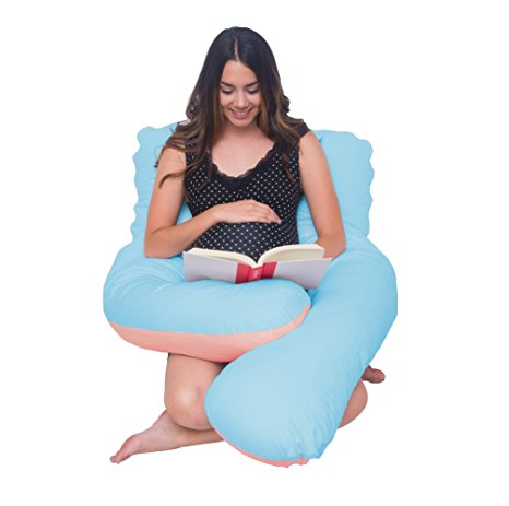 Meiz Comfortable Full Body / Maternity Pregnancy Pillow, Pain Relief Pillow, Nursing Pillow With 100% Cotton Cover, 360° Total Body, Back and Belly Support !Great Gift for Mommy and Baby (Blue&Pink)