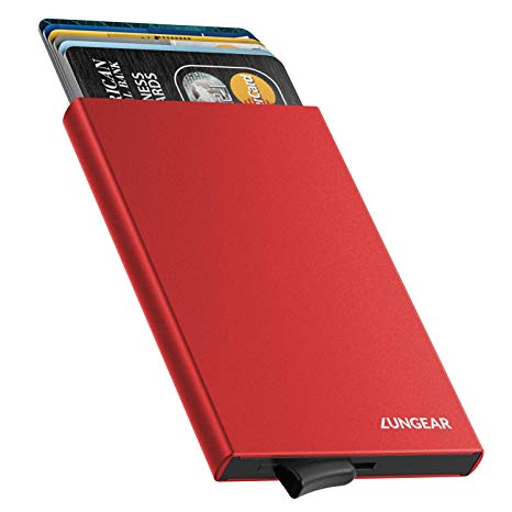 LUNGEAR Credit Card Holder Pop Up RFID Blcoking Security Slim Wallet Aluminum Case for Men and Women Up to Hold 6 Cards