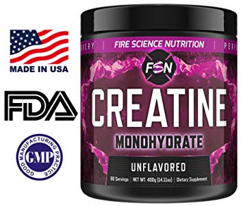 Fire Science Nutrition: 100% Creatine Monohydrate - NO Added Sugars or Fillers - Boost Muscle Growth, Increase Strength - Made in the USA - 80 Servings