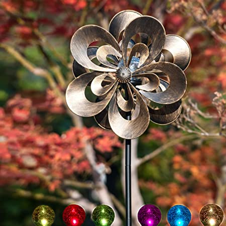Solar Wind Spinner Magnolia 190cm (75inches) Multi-Color Seasonal LED Lighting Solar Powered Glass Ball with Kinetic Wind Spinner Dual Direction for Patio Lawn & Garden