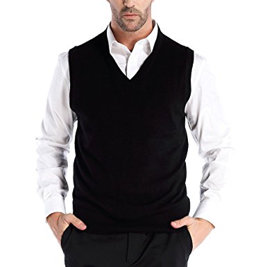 CHAUDER Men’s Cashmere Wool Blend Relax Fit Vest Knit V-Neck Sweater