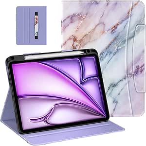 MoKo Case for iPad Air 11 Inch M2 2024/ iPad Air 5th/4th Gen 2022/2020 & iPad Pro 11 Inch 2022/2021 with Pencil Holder, Premium Leather Folio Stand Cover, Purple Marble