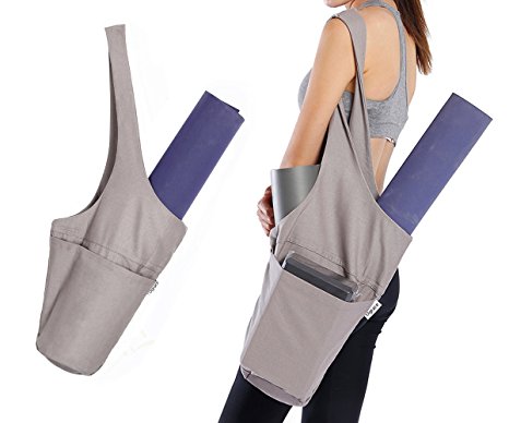 UGRACE Yoga Mat Bag Foldable Cotton Yogi Exercise Mat Tote Bags Sling Carrier, Large Storage Multi Purpose Pockets Fits Most Size Mats