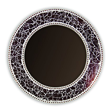 DecorShore 24-Inch Round Crackled Glass Mosaic Wall Mirror, Brown