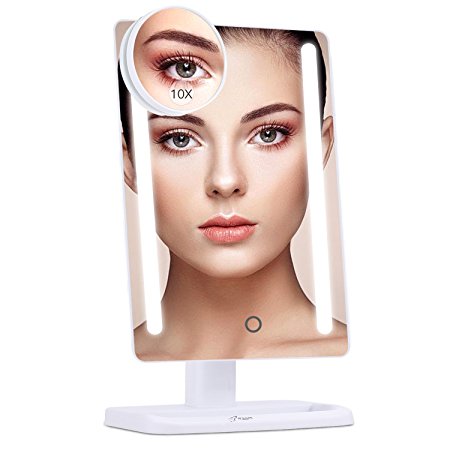 Bestope 24 LED Makeup Vanity Mirror with Removeable 10x Magnification Mirror,12inch Larger Screen,180° Adjustable Rotation,Dual Power Supply,High Definition Lighted Mirrir (White)