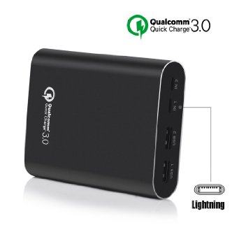 Qualcomm Quick Charge 30 CHOE 10400mAh Portable External Battery Power Bank Charger with QC 30 Output Lightning Input Port for Samsung Galaxy S7 S7 Edge LG G5 HTC One A9 and more