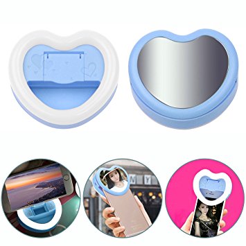 Clip-On Selfie Light 3-Way Selfie Light,Phone holder, Mirror Rechargeable LED Face-lift for iphone , iPad, Android Smart Phones Beauty Fill Light Photo Shoot 3 Gears Brightness (Blue)