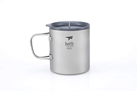 Keith Titanium Ti3356 Double-Wall Mug with Folding Handle and Lid - 20.3 fl oz