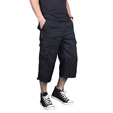 Menargo 3/4 Casual Cargo Shorts for Men Loose Fit Twill 17" Inseam Capri Long Shorts with Multi-Pockets