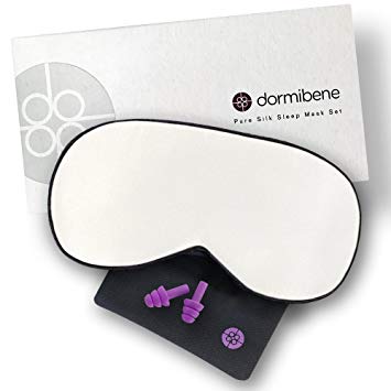 Dormibene Natural Pure Mulberry Silk Eye/Sleeping Mask - Soft & Comfortable - Effective blindfold to Block out Light, Meditation, Travel & Anti Ageing - For Men and Women - Includes Ear Plugs & Travel Pouch (Ivory)