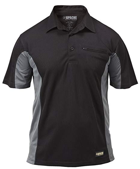 Apache Men's Dry Max Moisture Wicking Polo - Black/Grey, XX-Large